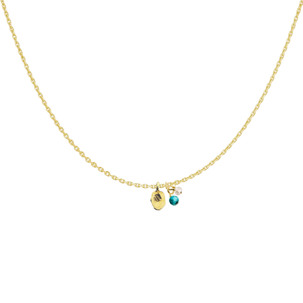 Collier Chaîne Forçat Diamanté en Or 18 Carats avec Petites Pierres Semi-Précieuses et Médaillon Personnalisable - 7 Compositions au Choix