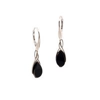Boucles d'oreilles pendantes simples pierre agate noire plaqué or
