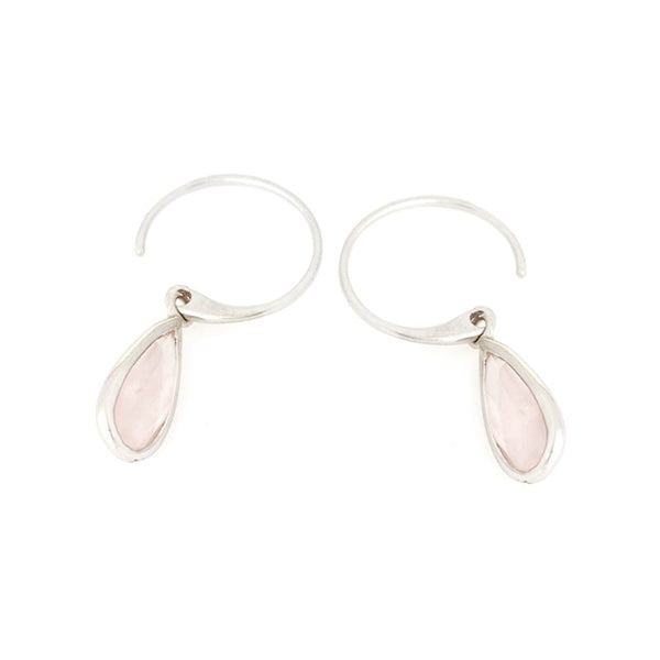 Boucles d'oreilles rondes quartz rose Argent Sterling