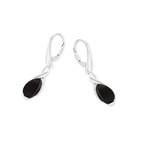 Boucles d'oreilles pendantes simples pierre agate noire plaqué or