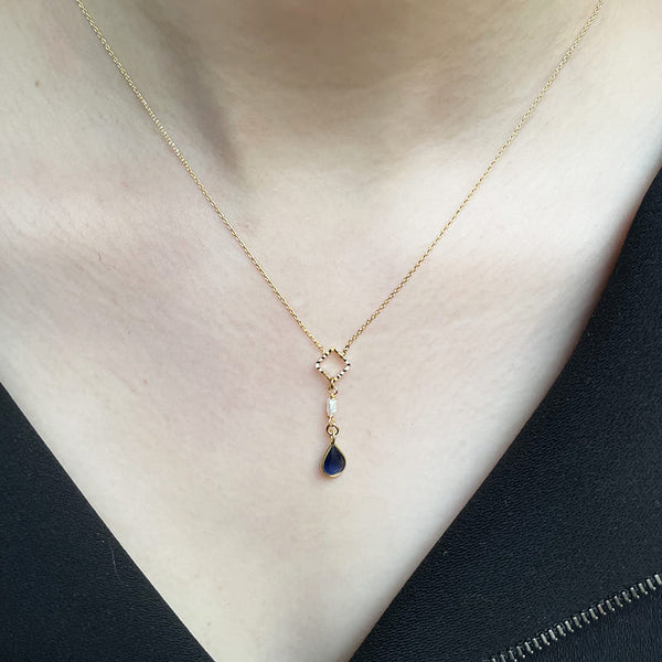 Collier triangle lapis lazuli perle Plaqué Or
