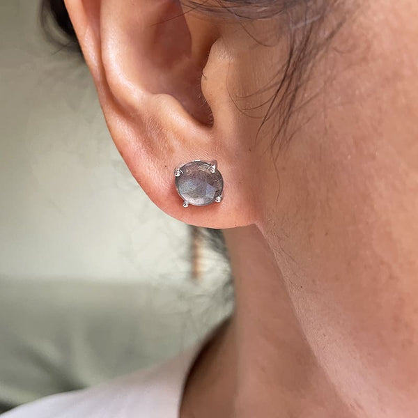 Boucles d'oreilles rondes pierre labradorite Argent Sterling